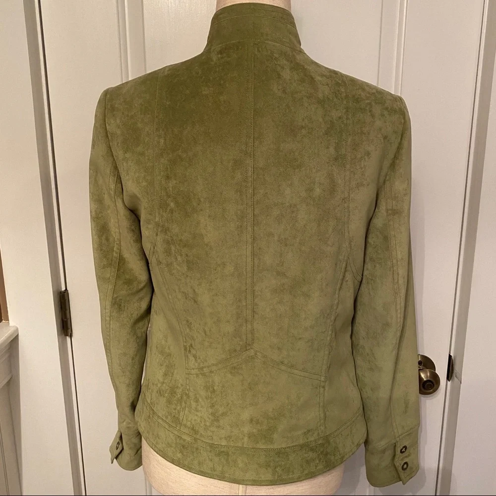 TRIBAL JACKET ZIP GREEN LONG SLEEVE ZIP FRONT MANDARIN COLLAR POCKETS SIZE 4